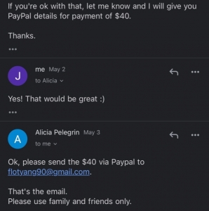 BAD TRADE WITH, Alicia Pelegrin didn’t sent anything after payment